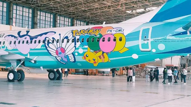 Merasakan Nuansa Penerbangan Ceria Lewat Pesawat Garuda Pikachu Jet GA1.  (Liputan6.com/Henry)