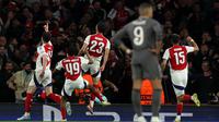 Kemenangan 3-0 atas Real Madrid menjadi modal penting bagi Arsenal yang bakal melakoni laga tandang leg kedua perempat final Liga Champions 2024/2025 yang akan digelar di Santiago Bernabeu dua pekan depan. (Adrian Dennis/AFP)