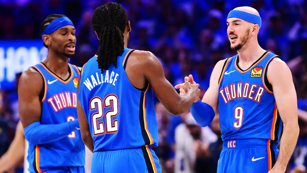Selebrasi pemain Thunder di final Wilayah Barat NBA