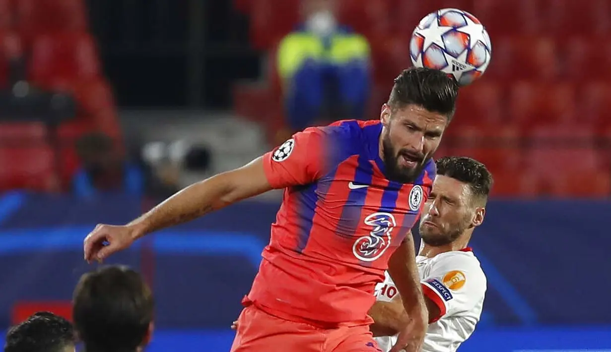 Olivier Giroud. Striker Chelsea asal Prancis berusia 34 tahun ini mencetak 6 gol dari 9 laga. Chelsea sukses menjadi juara usai menang 1-0 atas Manchester City di laga final. Giroud tidak dimainkan dalam partai final meski terdaftar sebagai pemain cadangan. (AP/Angel Fernandez)