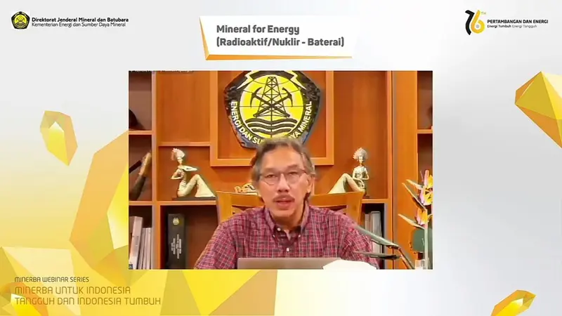 Direktur Jenderal Mineral dan Batubara Kementerian Energi dan Sumber Daya Mineral (ESDM) Ridwan Jamaludin,  dalam Webinar Mineral for Energy, Jumat (10/9/2021).