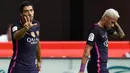 Luis Suarez  merayakan golnya bersama Neymar saat melawan Sporting Gijon pada lanjutan La Liga Spanyol di Stadion El Molinon, Gijon, Sabtu (24/9/2016) WIB. (REUTERS/Eloy Alonso)
