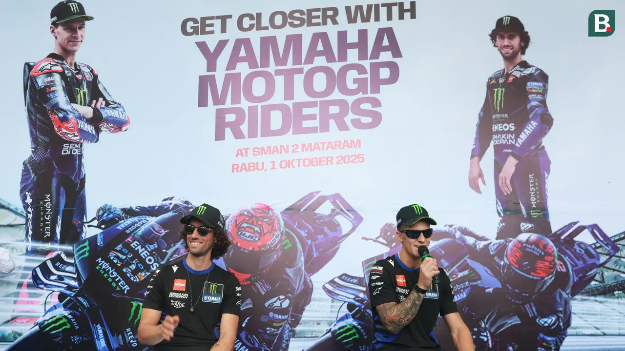 Foto: Antusiasme Siswa SMAN 2 Mataram Menyambut Kedatangan Fabio Quartararo dan Alex Rins Jelang MotoGP Mandalika