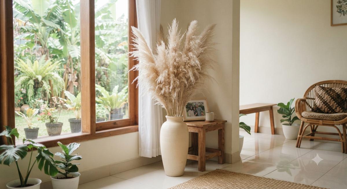 Tanaman kering yang tidak mudah berdebu untuk dekorasi rumah sebagai pilihan cerdas penghias ruangan minimalis model pampas grass