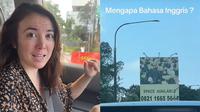 Seorang bule bersama temannya keheranan dengan papan reklame di Jakarta yang menggunakan Bahasa Inggris. (Dok: TikTok&nbsp;@bule_barat_steven)