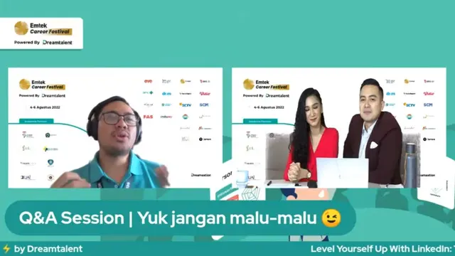 Webinar Level Yourself Up With Linkedin: Tips On Being Headhunted oleh Head of Talent Acquisition & Employer Banding Surya Citra Media (SCM) Ahdiat Permana dalam rangkaian Emtek Career Festival.