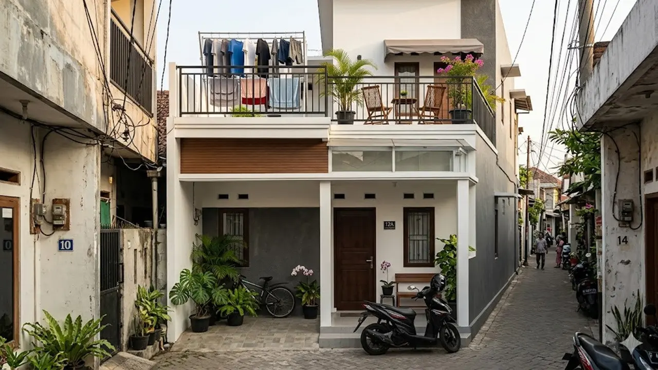 Rumah di Gang Sempit dengan Rooftop untuk Jemur dan Area Santai