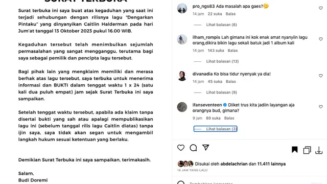 Surat Terbuka Budi Doremi Terkait Kisruh Lagu Ciptaannya untuk Caitlin Halderman yang Dituding Jiplak Lagu Lain