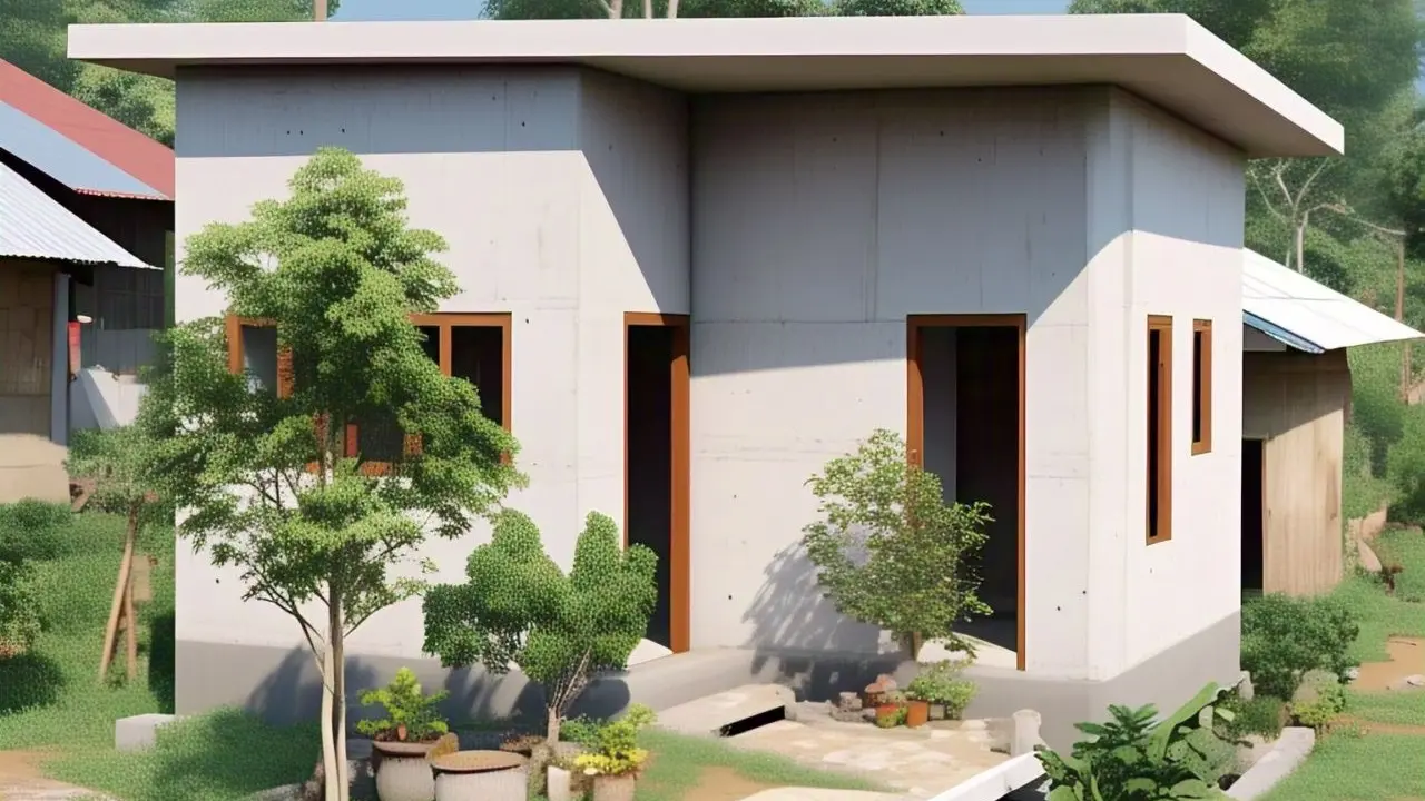 Gambar Rumah Sederhana Ukuran 6x9 di Kampung dengan Kebun Kecil/via Meta AI