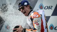 Pembalap Respol Honda, Marc Marquez, mengklaim gelar MotoGp 2019 menjadi yang terbaik dalam catatan kariernya di lintasan. (AFP/Lillian SUWANRUMPHA)