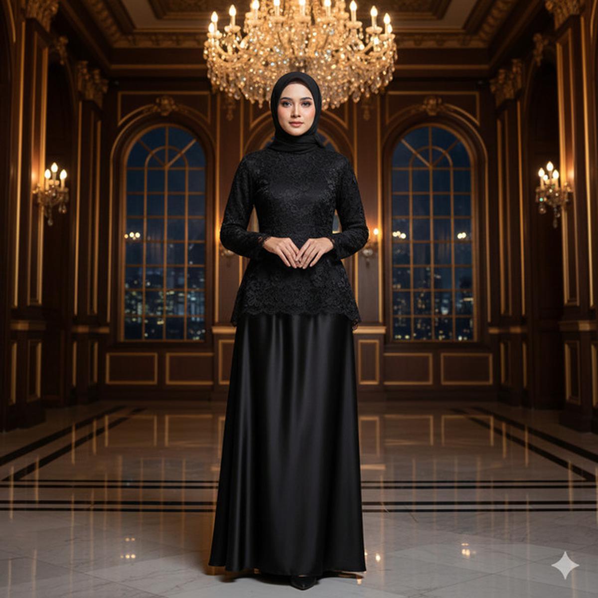 8 Model Gamis Hitam Syar'i dengan Kombinasi Lace 2025, Menawan untuk Acara Formal