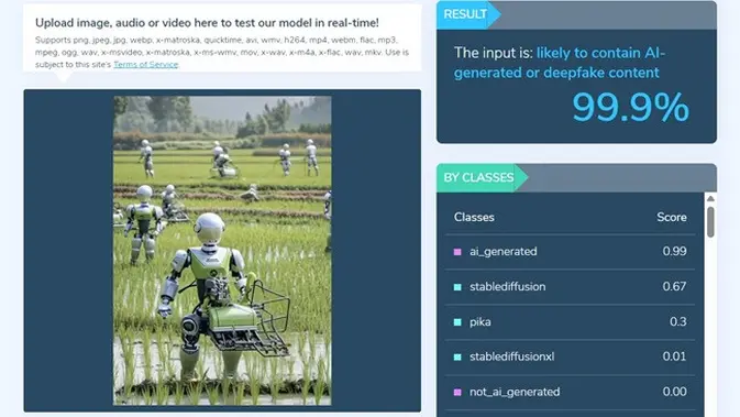 <p>Gambar tangkapan layar penelusuran foto menggunakan situs hivemoderation.com.</p>