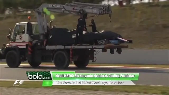 Video aksi Rio Haryanto dengan mobil MRT05 di sesi terakhir tes Formula 1 di Sirkuit Catalunya Barcelona Spanyol. Mobil Rio menarik dinding di tikungan 5 sirkuit tersebut.