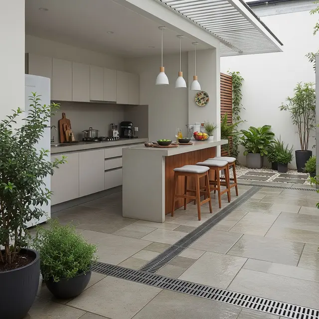 Inspirasi Dapur Terbuka yang Cepat Kering Setelah Hujan (AI Generated)