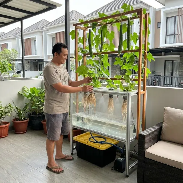 Menanam Oyong dengan Sistem Aeroponik Tekanan Tinggi.