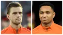 Timnas Belanda di bawah asuhan pelatih Frank de Boer segera mengumumkan 26 pemain dari 34 nominasi yang akan berlaga di Piala Eropa 2020. Dari 34 nominasi, dua di antaranya merupakan pemain keturunan Indonesia yang berposisi sebagai bek. Siapakah mereka? (Kolase Foto AFP)