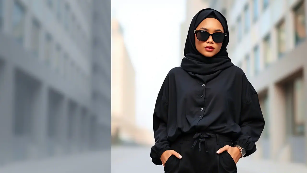 Outfit Kemeja Hitam Wanita Hijab