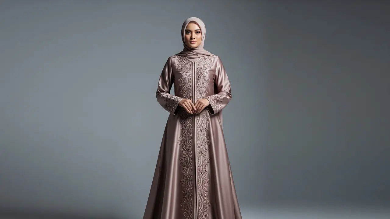Model Gamis Silk Jatuh Bordir