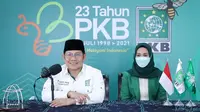 Ketua Umum Partai Kebangkitan Bangsa (PKB), Abdul Muhaimin Iskandar saat memberikan sambutan dalam rangka peringatan Hari Lahir PKB ke-23 secara virtual, Jumat (23/7/2021). (Ist)