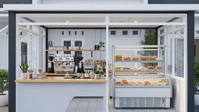 Ide Kombinasi Warung Kopi Kecil dan Counter Frozen Food Depan Rumah. Gemini
