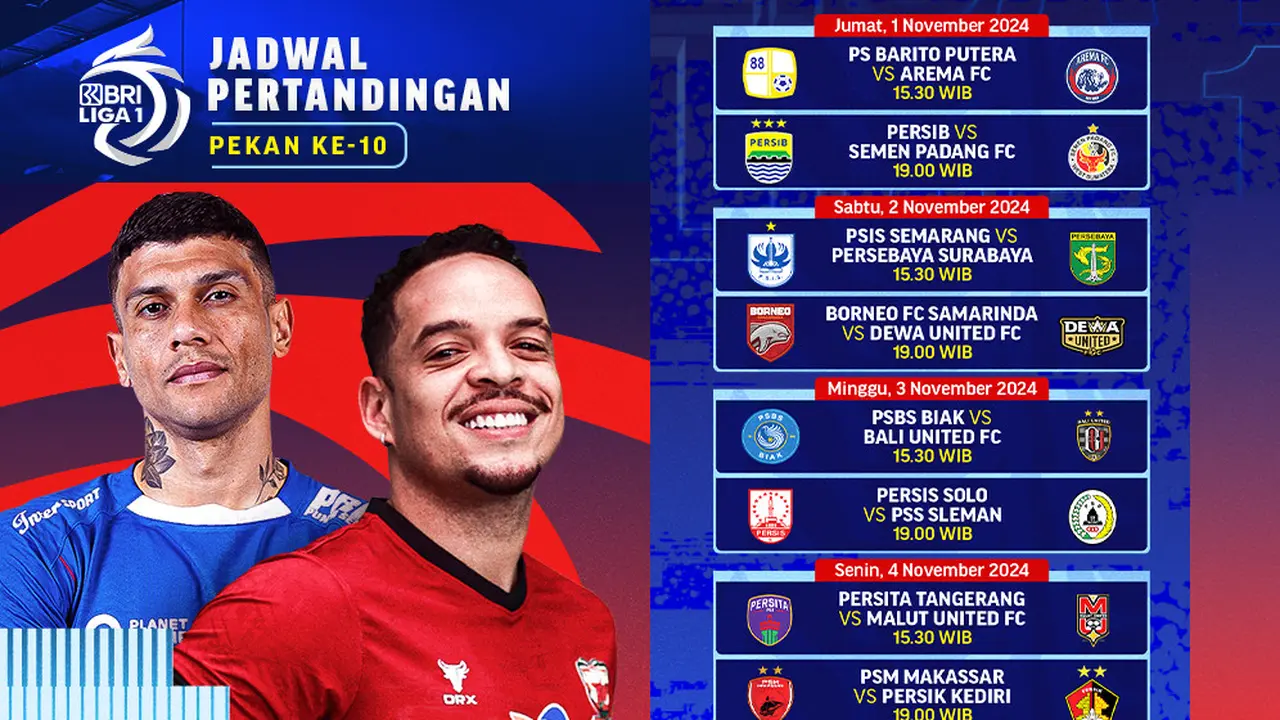 Jadwal Pertandingan BRI Liga 1 2024/25 Matchweek 10 di Vidio