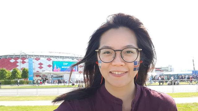 Stephanie Susanto saat meliput Piala Dunia Russia 2018