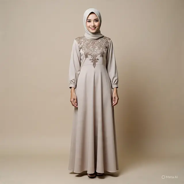 Model Baju Gamis Polos Kombinasi Brokat