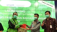Menteri Pertanian Syahrul Yasin Limpo saat acara Launching Kerja Sama Pasar Mitra Tani/TTI-C dengan Gojek untuk Pendistribusian Bahan Pangan Pokok. di Kantor Pusat Kementerian Pertanian (3/4).
