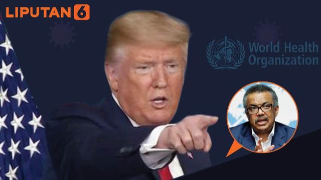 Banner Infografis Presiden Trump Bekukan Pendanaan WHO. (Sumber Foto: Dok. Gedung Putih dan AFP)