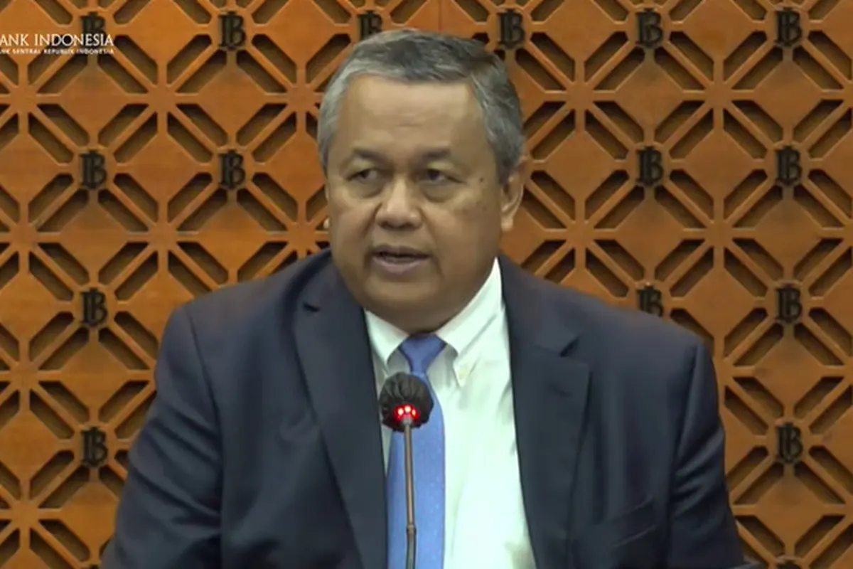 Gubernur Bank Indonesia Perry Warjiyo dalam konferensi Pers RDG periode April 2023, Selasa (18/4/2023). Hasilnya, memutuskan untuk mempertahankan BI 7-Day Reverse Repo Rate (BI7DRR) sebesar 5,75 persen.