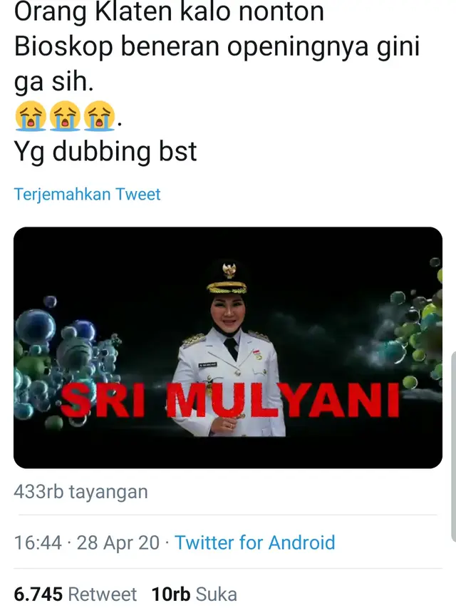 Tangkapan layar video plesetan Dolby Surround 7.1 ala Bupati Klaten. (Foto: Twitter @ari_x_wib)