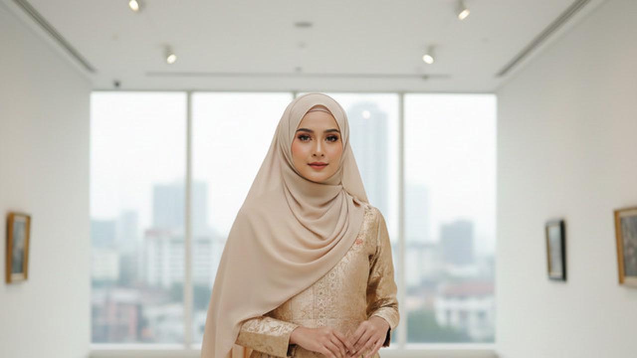 Gamis Batik Brokat Warna Champagne Cocok dengan Kerudung Apa? Ini 7 Rekomendasinya yang Elegan