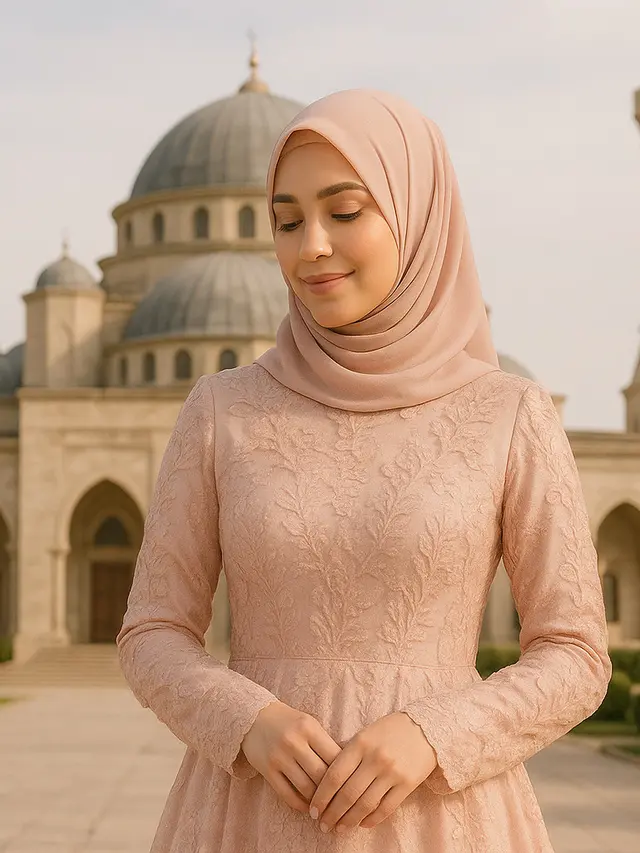 Model Dress Brokat Syari untuk Tunangan hingga Akad Nikah (created by AI)