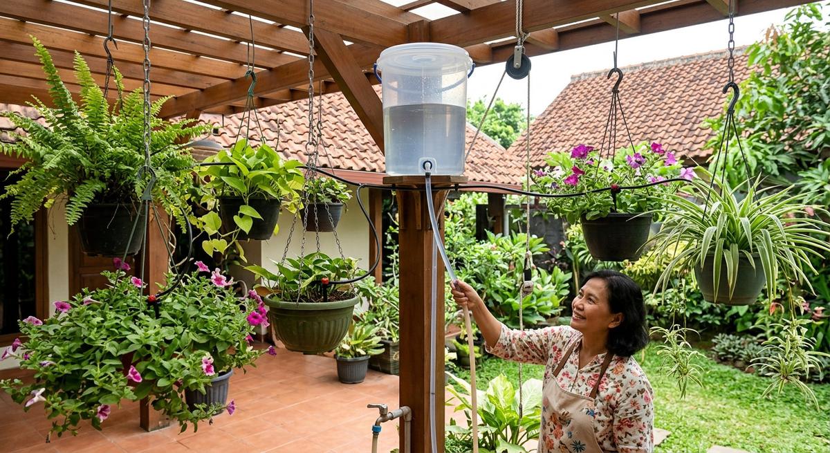 Sistem Tetes dengan Satu Wadah Air (AI Generated)