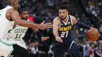 Aksi point guard Nuggets Jamal Murray dijaga dua pemain Celtics pada lanjutan NBA (AP)