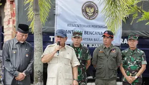 Menteri Pertahanan (Menhan) yang juga presiden terpilih periode 2024-2029 Prabowo Subianto bertolak ke Sumatera Barat untuk meninjau dan memberikan bantuan di lokasi bencana.(Istimewa)