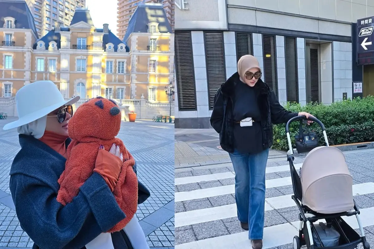Outfit Syahrini saat Momong Anak