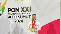 Nadia Indah Amalia Mahasiswa UI, berhasil meraih dua mendali emas untuk Nomor Beregu Putri dan Perseorangan Serba Bisa dan dan satu mendali perak untuk Nomor Palang Bertingkat Putri.