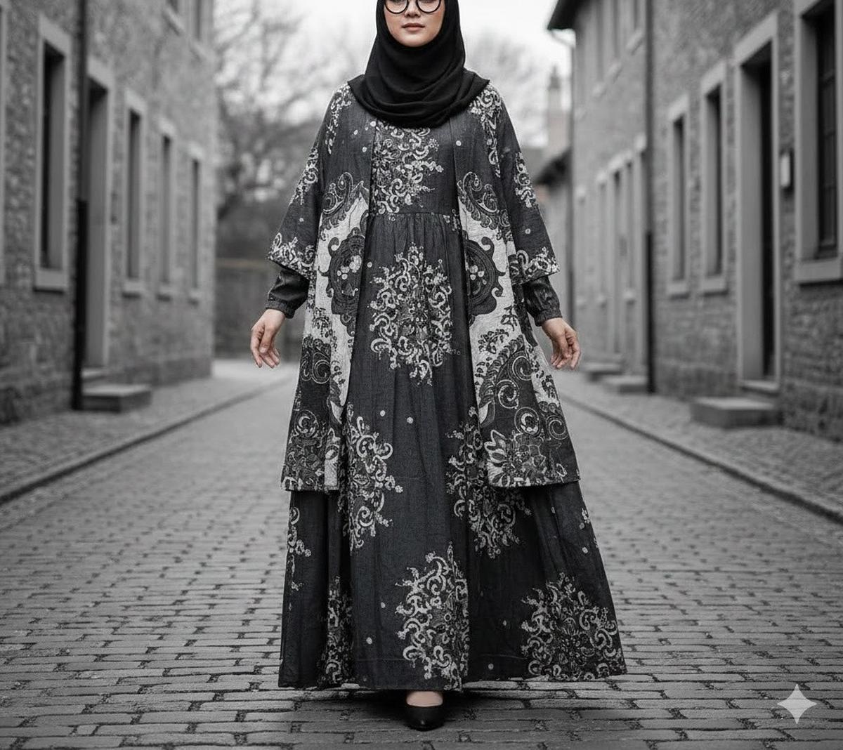 Ilustrasi Gamis Batik Blazer Syari Size Besar