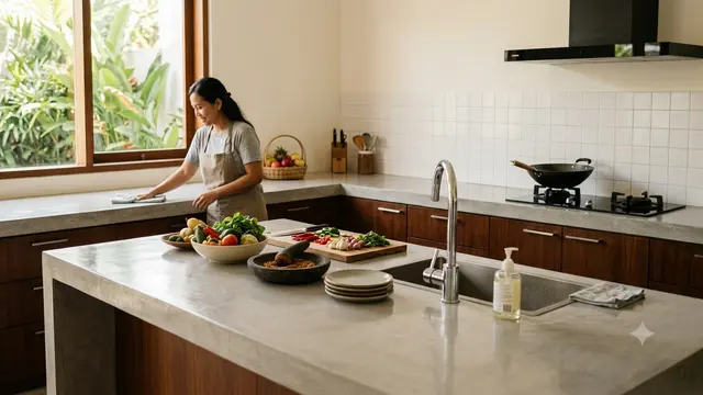 Material Meja Dapur yang Tidak Mudah Kusam, Bikin Tetap Terlihat Baru Model Beton Poles