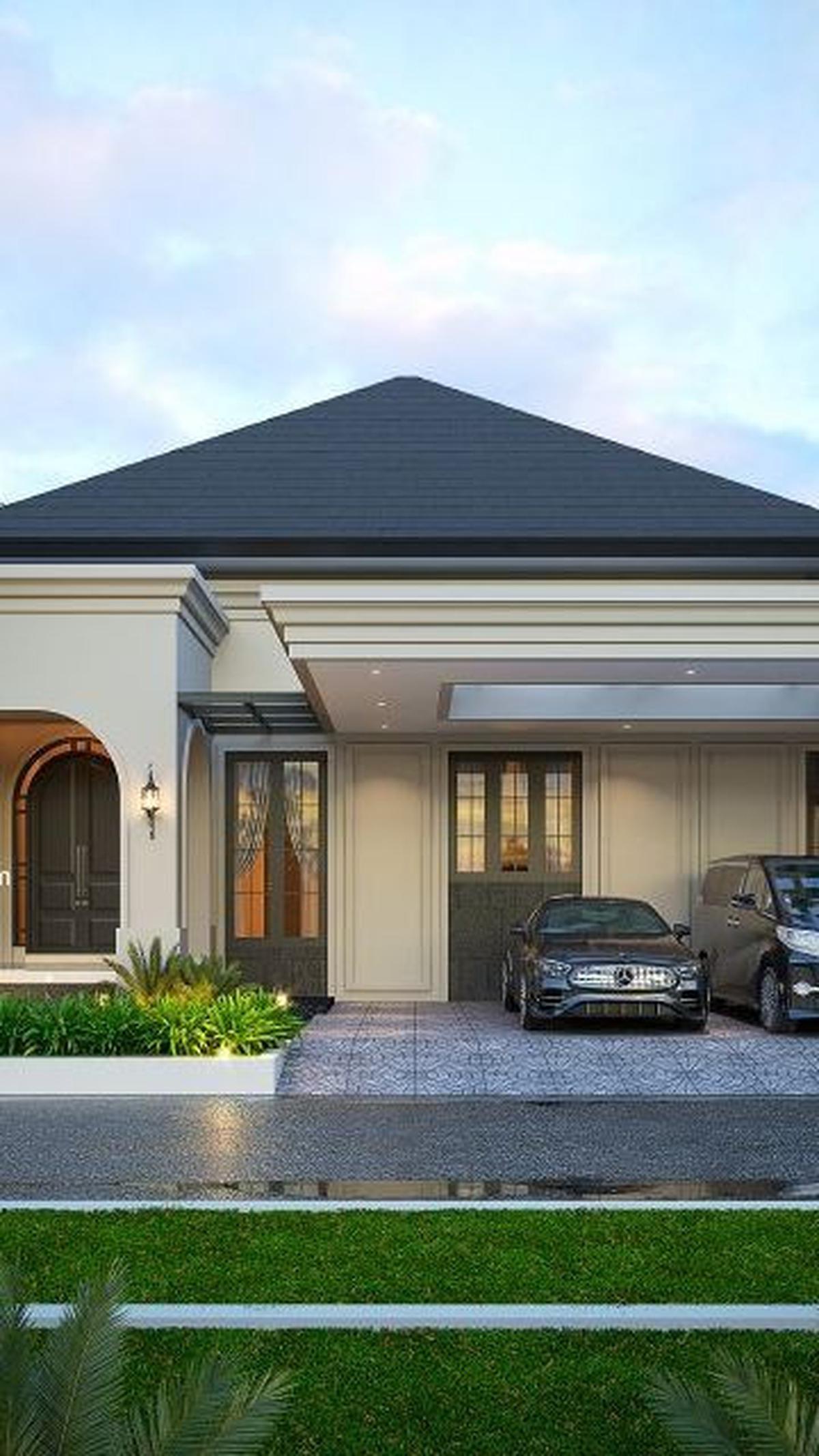 Desain Rumah Klasik dengan Garasi Luas