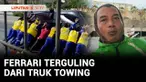 Sebuah truk towing mengalami kecelakaan dan terguling saat melintas di jalan tol Kayu Besar, Cengkareng, Jakarta Barat. Nahas truk itu sedang mengangkut mobil sport mewah dan diduga masih baru dan nilainya belasan miliar rupiah.