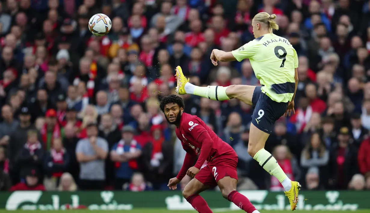 Dilansir dari Opta, pemain asal Norwegia itu tercatat hanya melepaskan 6 tembakan ke gawang The Reds. (AP/Jon Super)