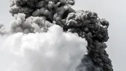 Gunung Sinabung saat memuntahkan abu vulkanik pada Senin (13/11) di Kabupaten Karo, Sumatera Utara. Sebelumnya pada 24 Oktober lalu, aktivitas vulkanik Gunung Sinabung meluncurkan awan panas sejauh 4.500 meter. (AFP Photo/Ivan Damanik)