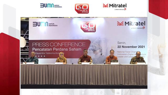 <span>Konferensi pers pencatatan saham perdana saham PT Dayamitra Telekomunikasi Tbk (Mitratel), Senin (22/11/2021). (Dok: Istimewa)</span>