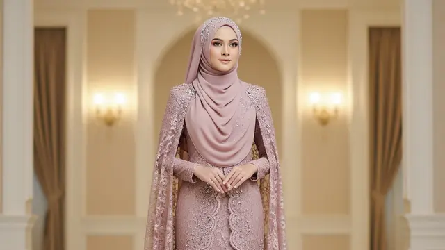 Model Gamis Brokat Arabic Style dengan Sentuhan Glamor