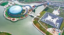 Foto udara memperlihatkan sebuah museum di Wilayah Cixian, Provinsi Hebei, China pada 24 September 2020. Dalam beberapa tahun terakhir, Cixian berupaya menyempurnakan pengelolaan sungai dan restorasi ekologi untuk meningkatkan kualitas sistem perairan di wilayah tersebut. (Xinhua/Wang Xiao)