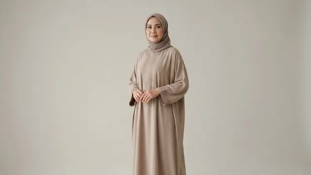 Gamis A-Line dengan Kerah Mandarin