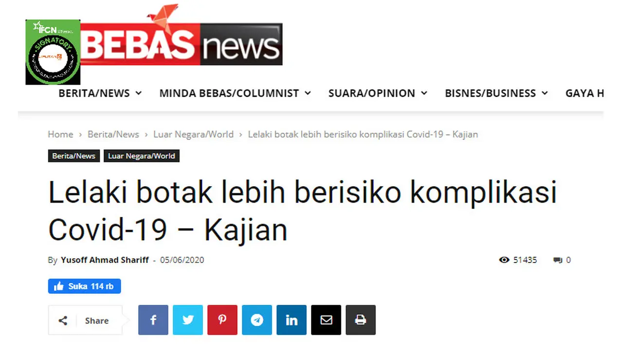 Penelusuran Lelaki Botak Positif Covid-19 Berisiko Mengalami Komplikasi Serius
