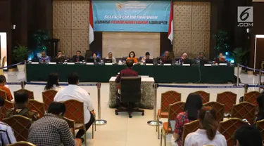 Suasana tes wawancara dan uji publik Calon Pimpinan Komisi Pemberantasan Korupsi (Capim KPK) periode 2019-2023 di Gedung Sekretariat Negara, Jakarta, Rabu (28/8/2019). Sebanyak tujuh capim KPK yang menjalani uji publik hari ini. (Liputan6.com/Angga Yuniar)